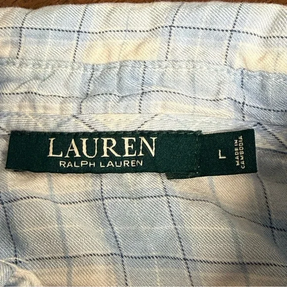 Lauren Ralph Lauren Blue Plaid Shirt Dress Tunic Button Down Roll Sleeve L - Picture 9 of 11